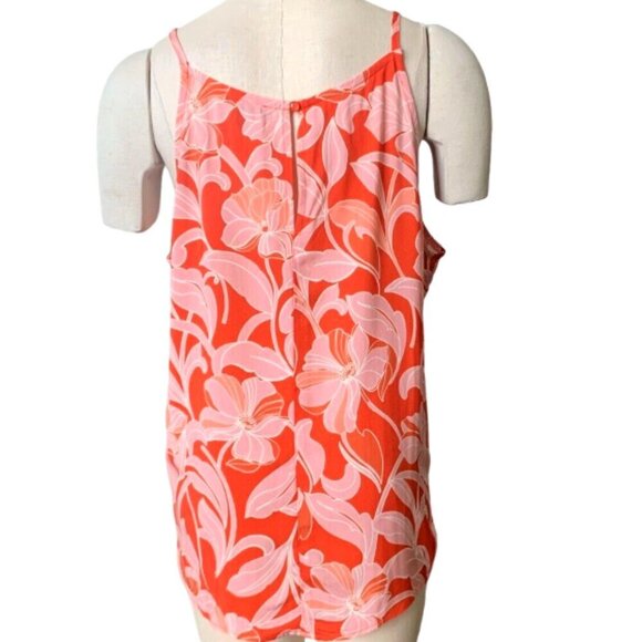 AUW Floral Sleeveless Tank Top Cutout Neck Sz L Orange & Pink Tropical #129M - Picture 4 of 9